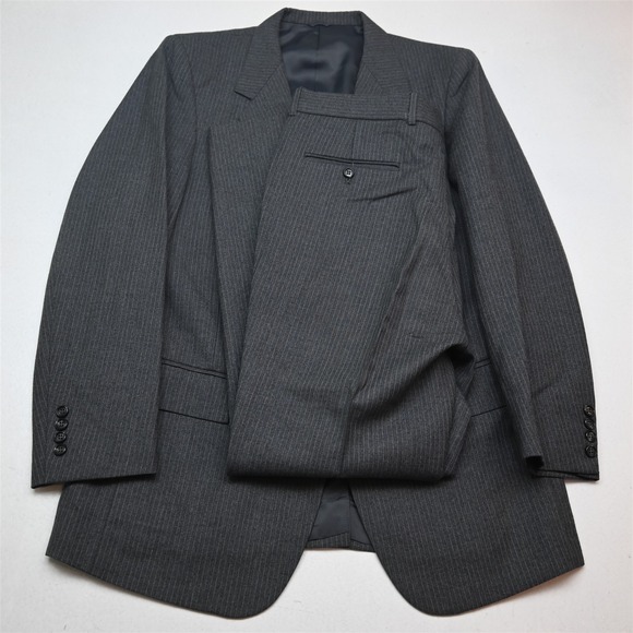 Vtg Mens 40R 34x30 Gray Striped Flannel Wool Mens Jacket Pants Suit